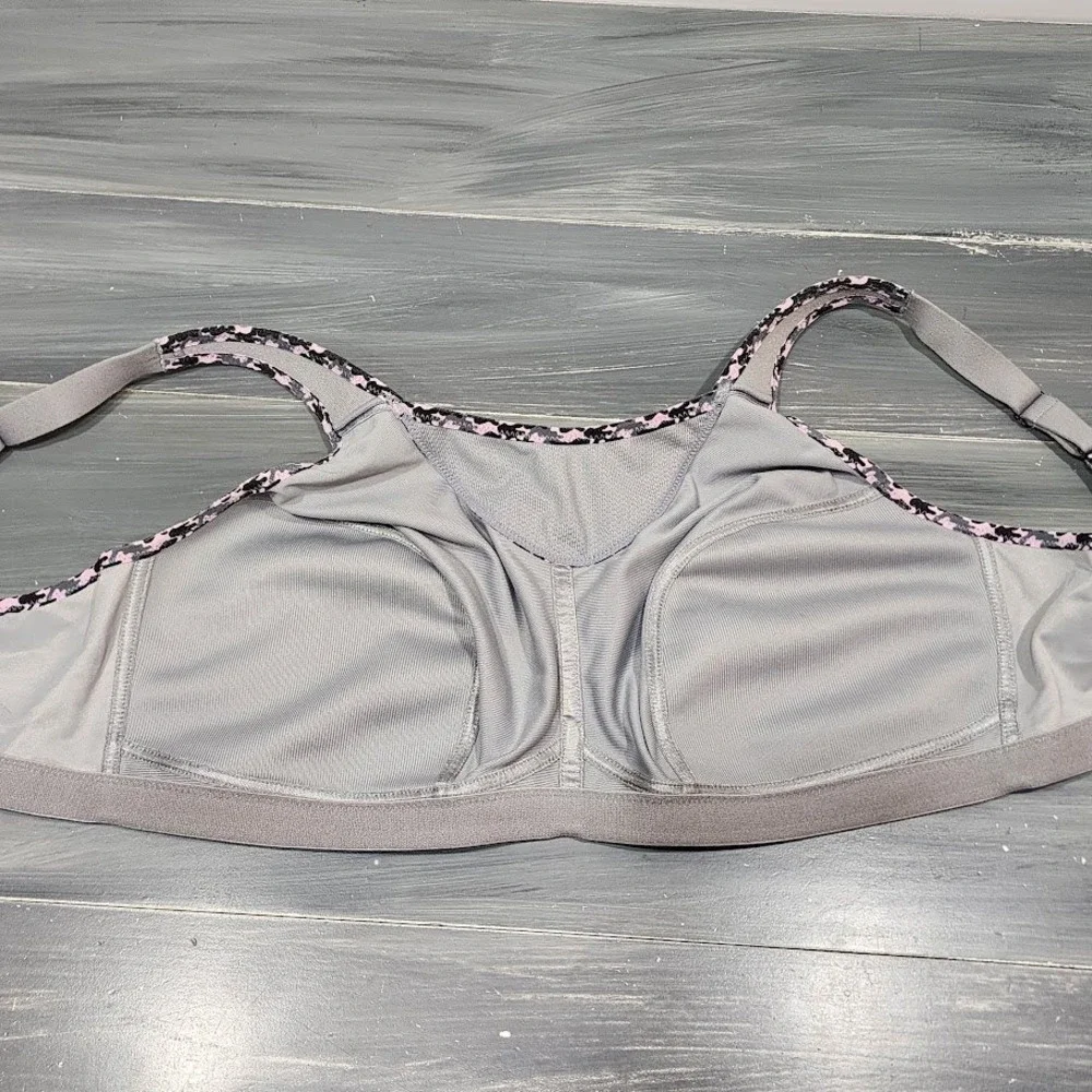 Glamorise‎ Sport Bra 44D Full Figure No Bounce Camisole Wirefree 1066 Gray